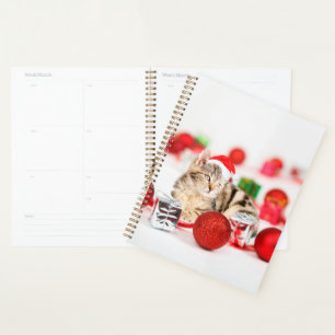 Cat wearing red Santa hat Christmas Ornament Planner