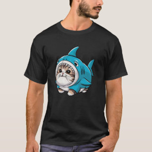 Cat Wearing Shark Costume Cute Funny Kitten Swimmi T-Shirt