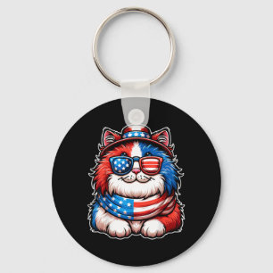 Cat Wearing Sungl USA Flag Patriotic Cute Cat 4th Keychain