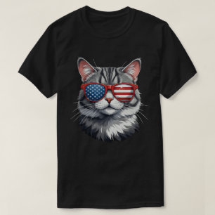 Cat Wearing Sunglasses American Flag 4th of July C T-Shirt