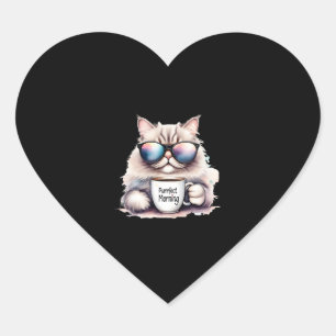 cat wearing sunglasses and holding a coffee mug heart sticker