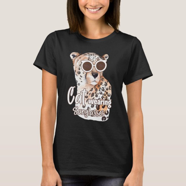 Cat Wearing Sunglasses Leopard Cat  1 T-Shirt (Front)