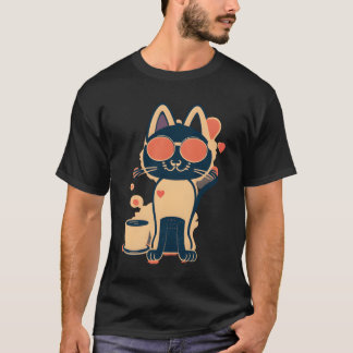Cat Wearing Sunglasses Loves Coffee gift T-Shirt
