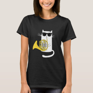 Cat Wearing Sunglasses Play French Horn Men Women T-Shirt