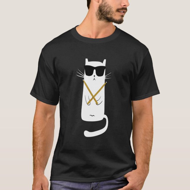Cat Wearing Sunglasses Playing Drums Drummers T-Shirt (Front)