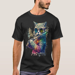 Cat Wearing Sunglasses Playing Flute Colorful Tank