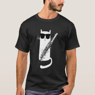 Cat Wearing Sunglasses Playing Flute T-Shirt