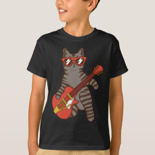 Cat Wearing Sunglasses Playing Guitar Boy T-Shirt