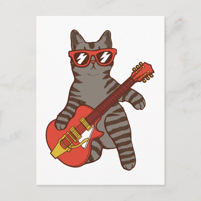 Cat Wearing Sunglasses Playing Guitar Postcard (Front)