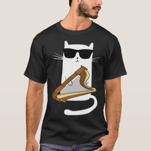 Cat Wearing Sunglasses Playing Harp T-Shirt