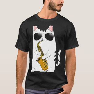 Cat Wearing Sunglasses Playing Saxophone Saxophoni T-Shirt