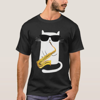Cat Wearing Sunglasses Playing Saxophone T-Shirt