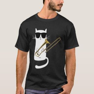 Cat Wearing Sunglasses Playing Trombone T-Shirt