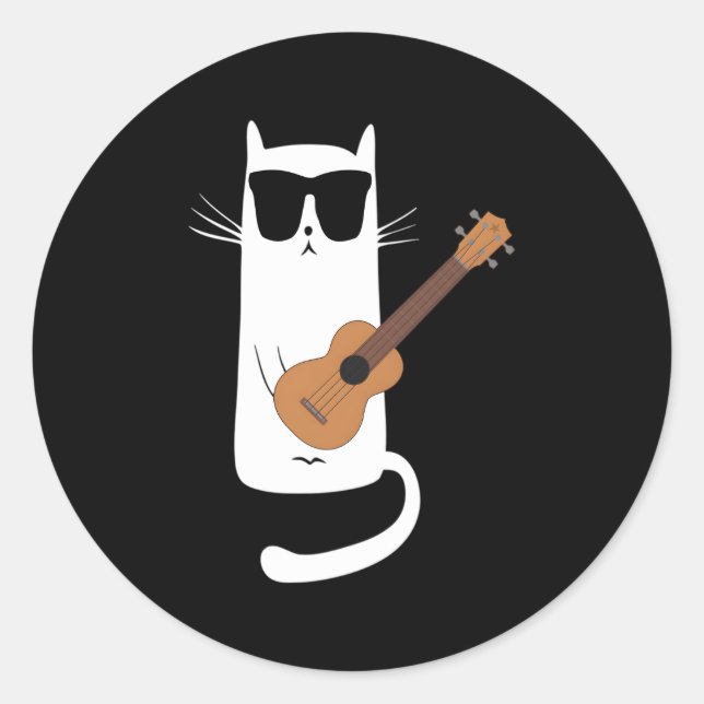 Cat Wearing Sunglasses Playing Ukulele Classic Round Sticker (Front)