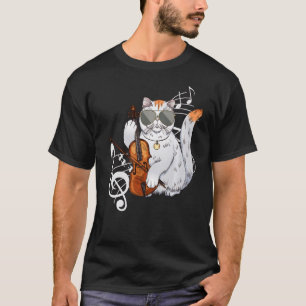Cat Wearing Sunglasses Playing Violin Viola Musici T-Shirt