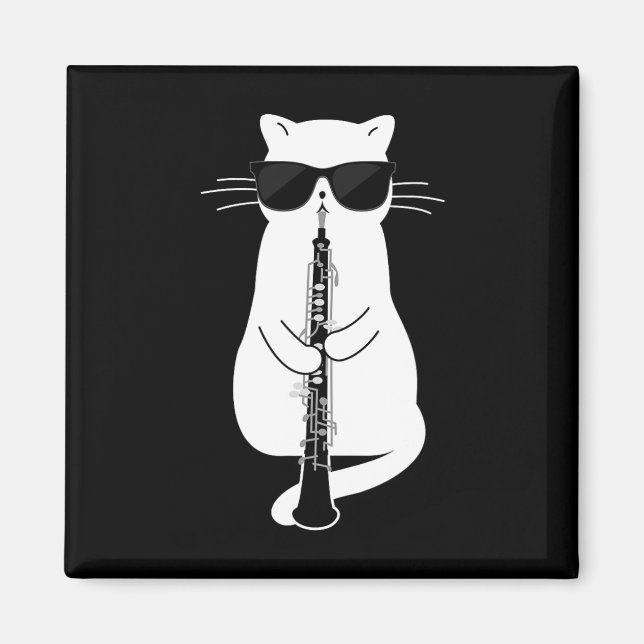 Cat Wearing Sungles Playing Oboe  Magnet (Front)