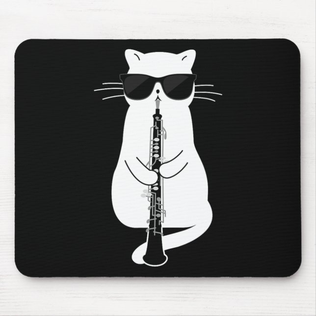 Cat Wearing Sungles Playing Oboe  Mouse Pad (Front)