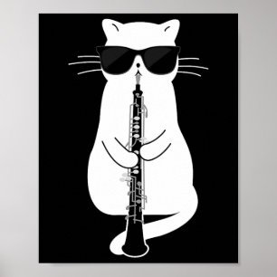 Cat Wearing Sungles Playing Oboe  Poster