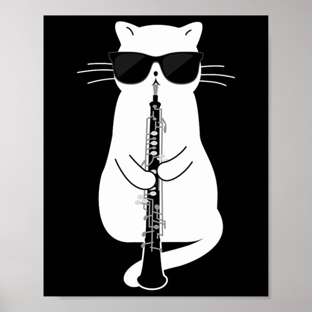 Cat Wearing Sungles Playing Oboe  Poster (Front)