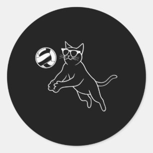 Cat Wearing Sungles Volleyball Cat  Classic Round Sticker