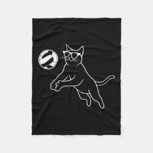 Cat Wearing Sungles Volleyball Cat  Fleece Blanket