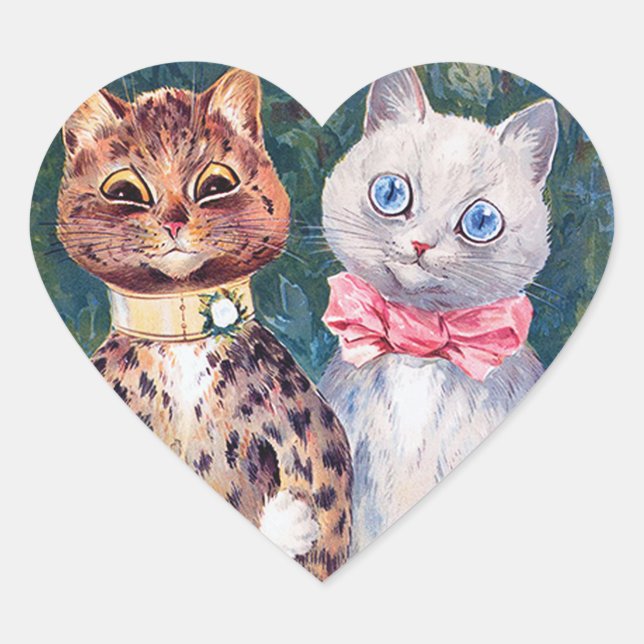 Cat Wedding, Marriage, Bride, Louis Wain Heart Sticker (Front)