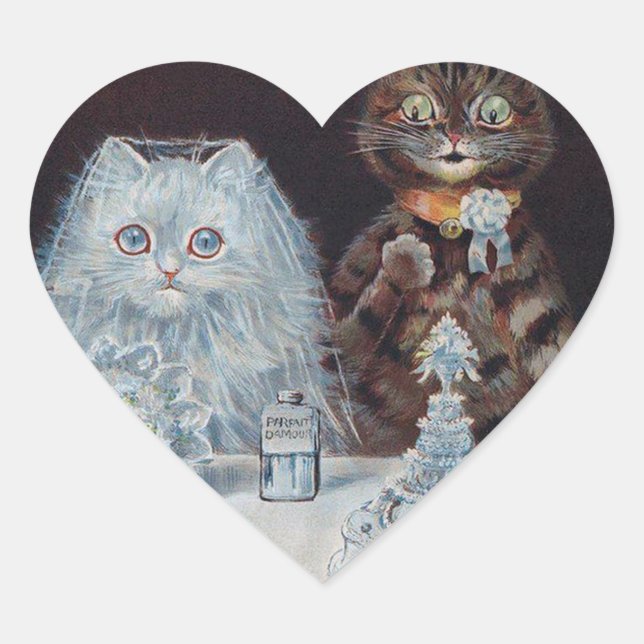 Cat Wedding, Marriage, Bride, Louis Wain Heart Sticker (Front)