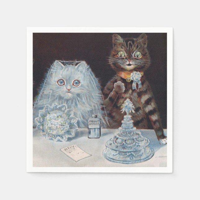 Cat Wedding, Marriage, Bride, Louis Wain Napkin (Front)