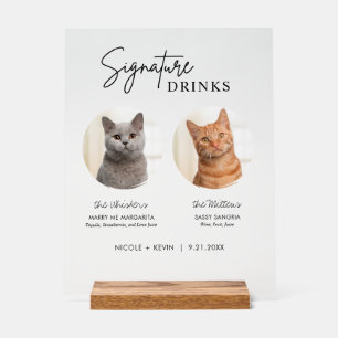 Cat Wedding Signature Drinks Cocktail Bar Frosted Acrylic Sign