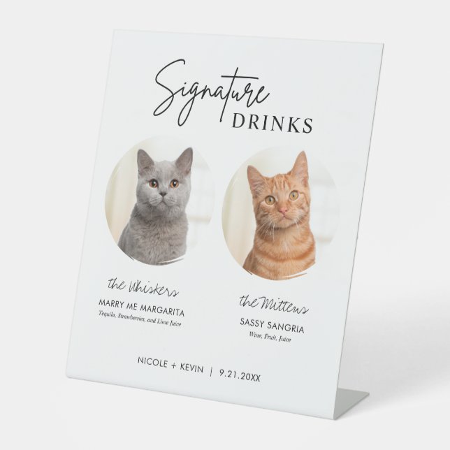 Cat Wedding Signature Drinks Cocktail Bar Pedestal Pedestal Sign (Front)