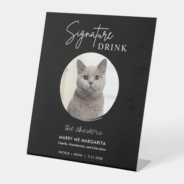 Cat Wedding Signature Drinks Cocktail Bar Pedestal Sign (Front)