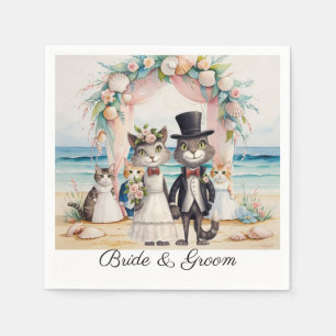 Cat Wedding with Bride and Groom Beach themed Napkin