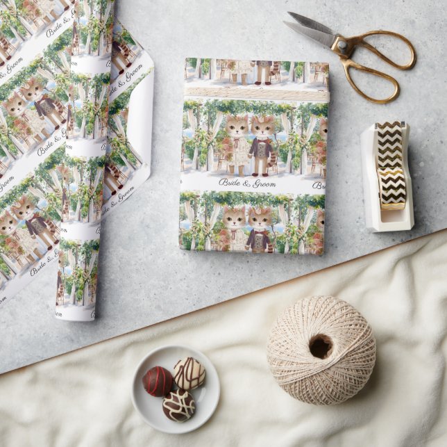 Cat Wedding with Bride and Groom  Wrapping Paper (Crafts)