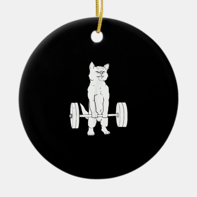 Cat Weightlifting And Gym Ceramic Ornament (Front)