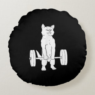 Cat Weightlifting And Gym Round Pillow