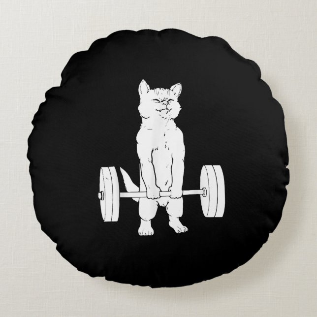 Cat Weightlifting And Gym Round Pillow (Front)