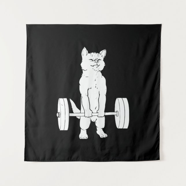 Cat Weightlifting And Gym Tapestry (Front)