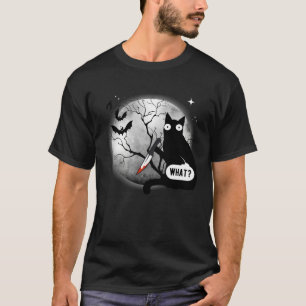 Cat What Assassin Murderous Cat & Knife Halloween T-Shirt
