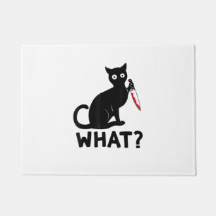 Cat What_ Cat Holding Knife Funny Cat Halloween Co Doormat