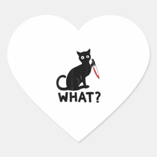 Cat What_ Cat Holding Knife Funny Cat Halloween Co Heart Sticker