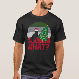 Cat What Crazy Black Cat Pushing Christmas Tree Xm T-Shirt