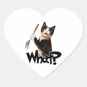 Cat What Funny Black Cat, Cat With Fork Heart Sticker