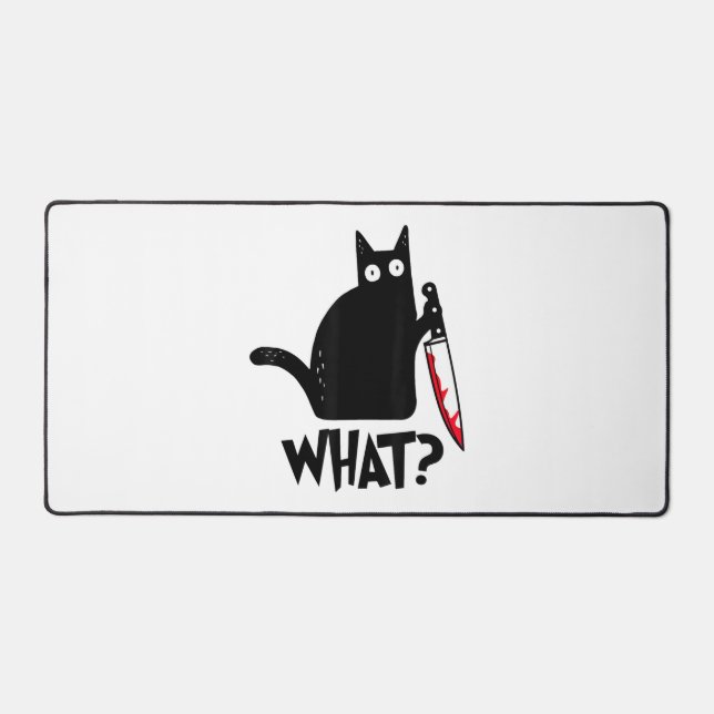 Cat What_ Funny Black Cat  Desk Mat (Front)