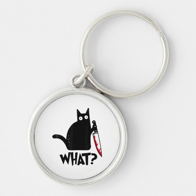 Cat What_ Funny Black Cat  Keychain (Front)