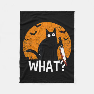 Cat What_ Funny Black Cat Murderous Cat With Knife Fleece Blanket