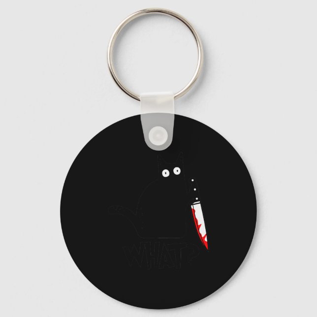 Cat What_ Funny Black Cat Murderous Cat With Knife Keychain (Front)