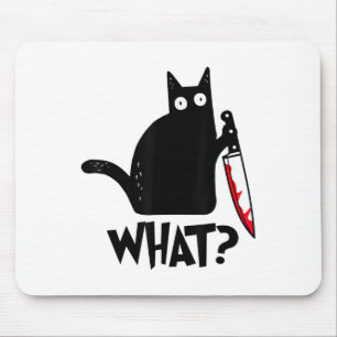 Cat What Funny Black Cat Murderous Cat With Knife Mouse Pad