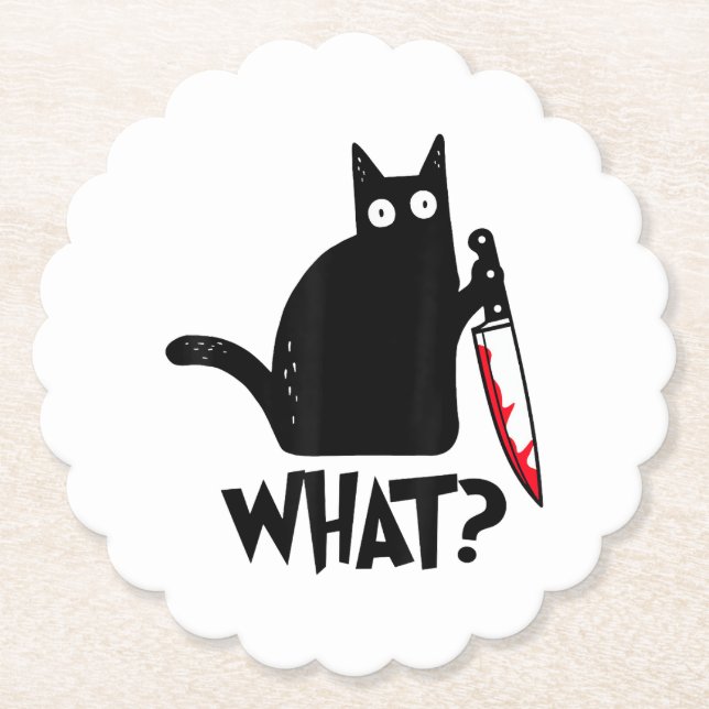Cat What_ Funny Black Cat  Paper Coaster (Front)