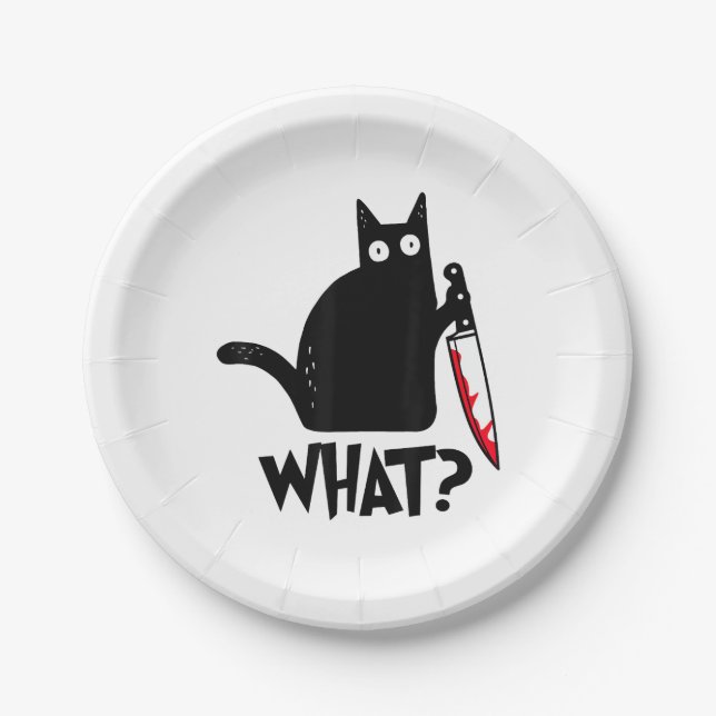 Cat What_ Funny Black Cat  Paper Plate (Front)