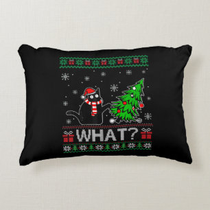 Cat What Funny Black Cat Pushing Christmas Tree Accent Pillow